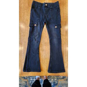 Vince Camuto Girls' Dark Wash Cargo Flare Jeans - Stretch Denim